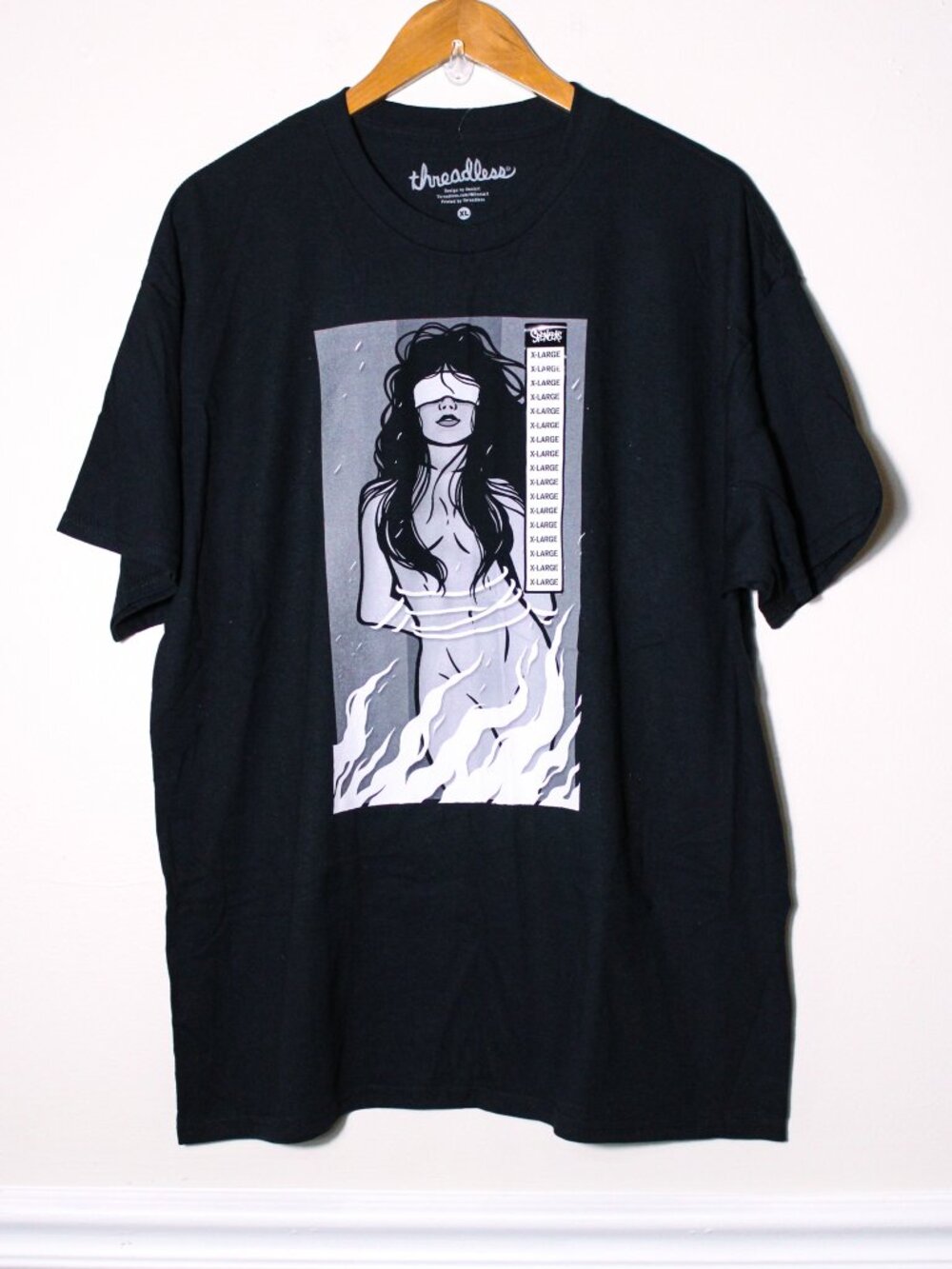 Threadless Deniart Occult Girl Witch Burning Graphic Tee Black Size XL